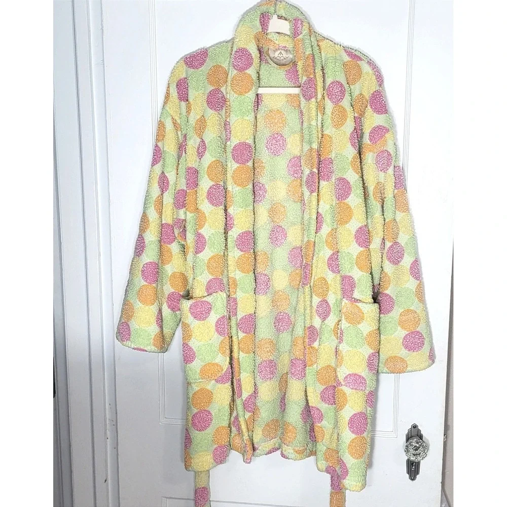 Aegan Apparel Womens Polka Dot Plush Terry Cloth Robe Multicolor OSFM